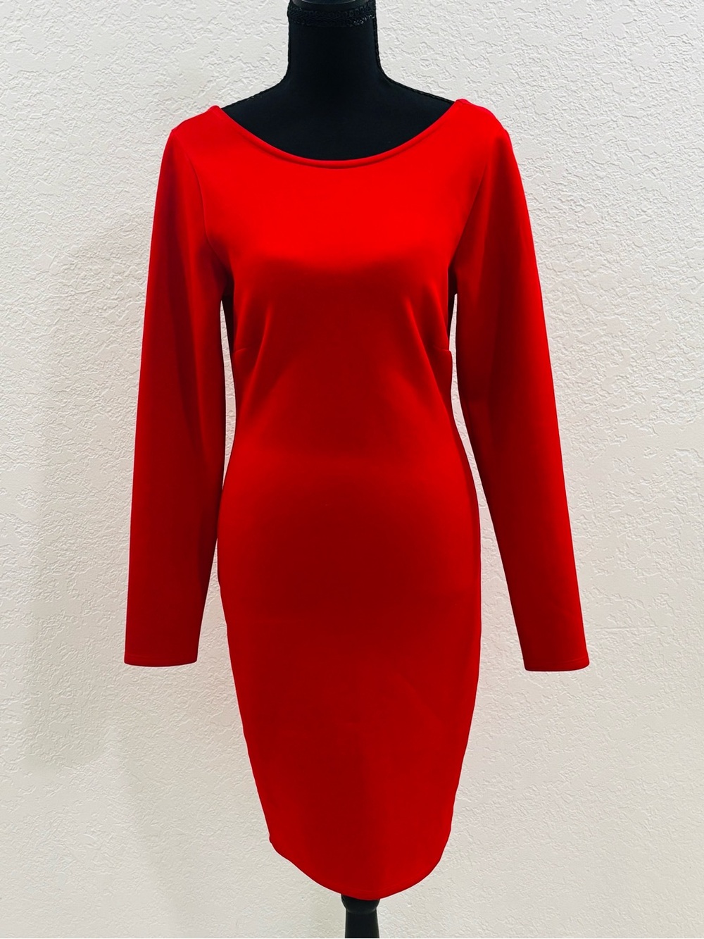 Classic Red Long-Sleeve Sheath Dress